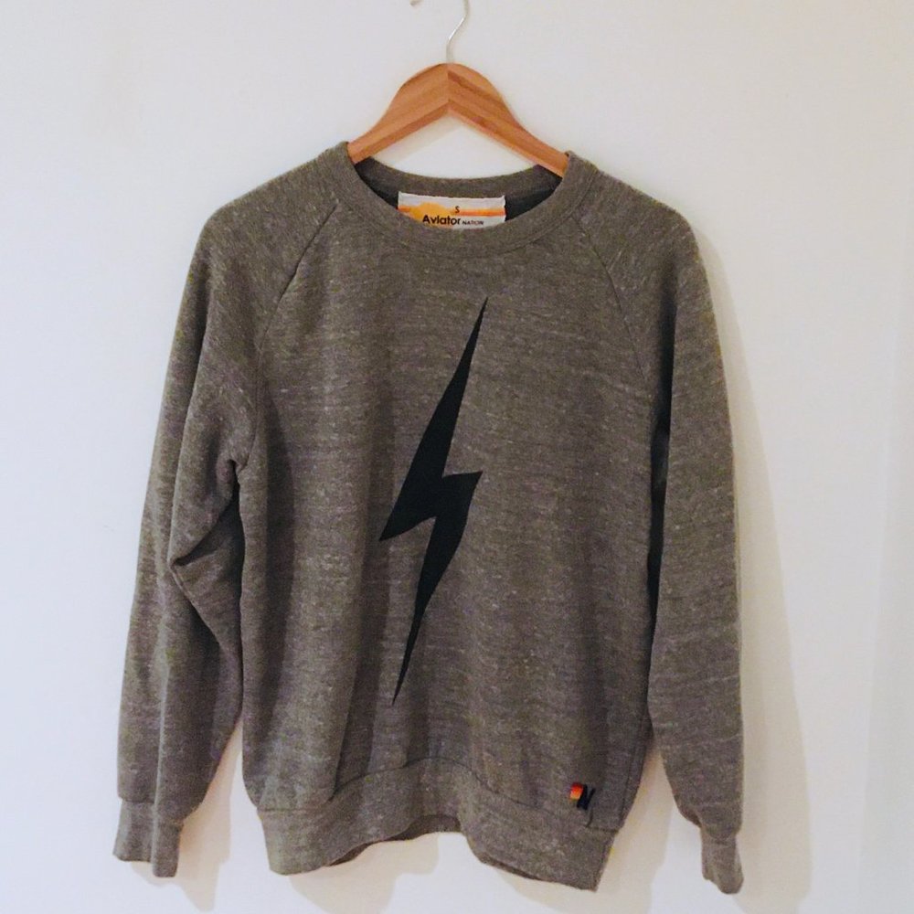 Aviator Nation Heather Gray Lightning Bolt Sweatshirt Size Small